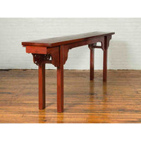 Ming Dynasty Style Chinese Elm Sang de Bœuf Console Table with Carved Apron