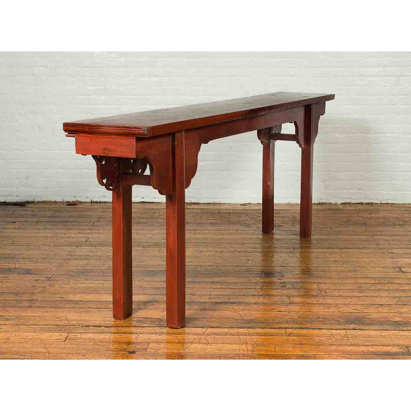 Ming Dynasty Style Chinese Elm Sang de Bœuf Console Table with Carved Apron-YN6658-6. Asian & Chinese Furniture, Art, Antiques, Vintage Home Décor for sale at FEA Home