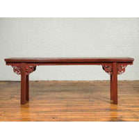 Ming Dynasty Style Chinese Elm Sang de Bœuf Console Table with Carved Apron