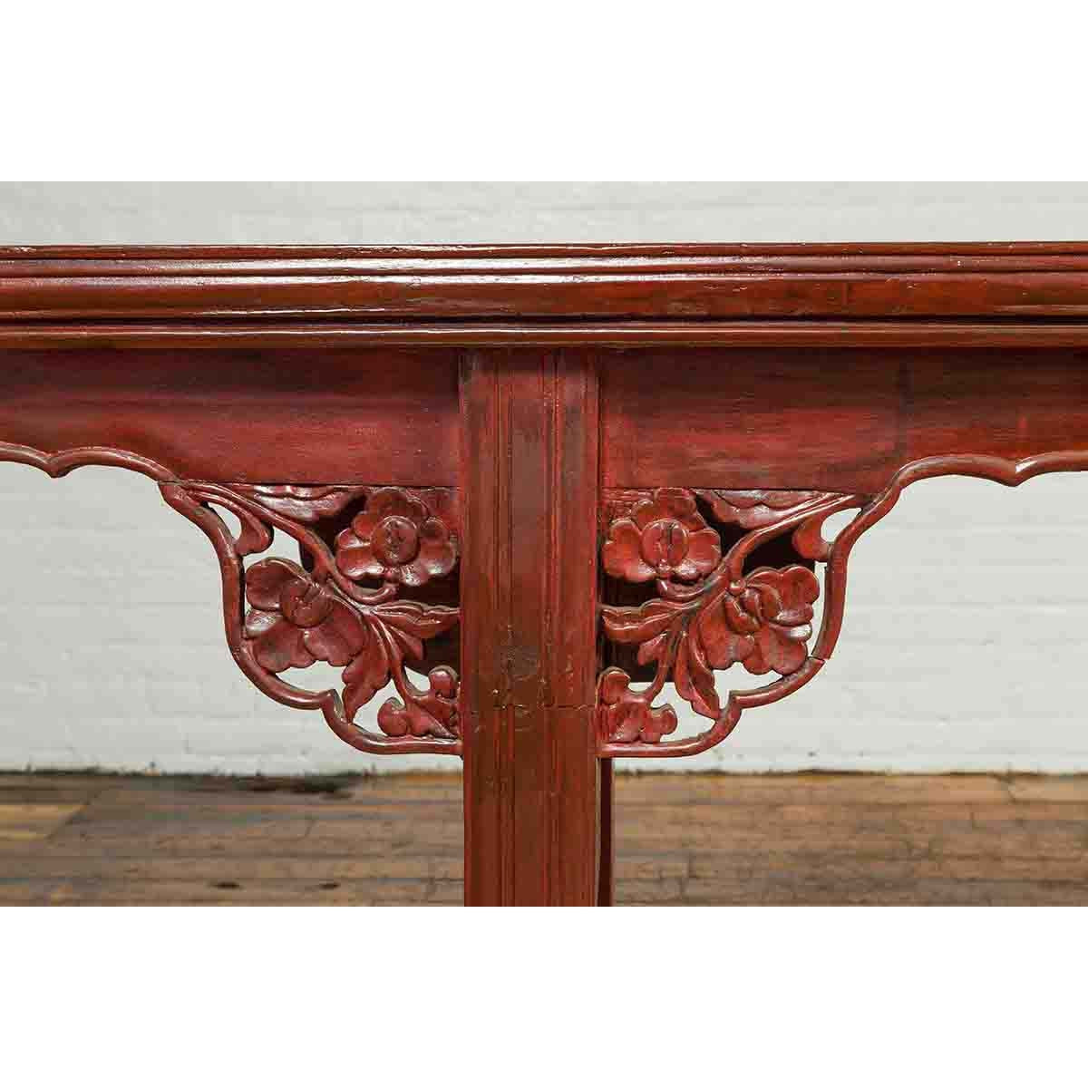 Ming Dynasty Style Chinese Elm Sang de Bœuf Console Table with Carved Apron-8. Asian &amp; Chinese Furniture, Art, Antiques, Vintage Home Décor for sale at FEA Home