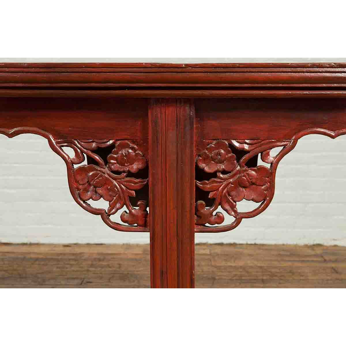 Ming Dynasty Style Chinese Elm Sang de Bœuf Console Table with Carved Apron-9. Asian &amp; Chinese Furniture, Art, Antiques, Vintage Home Décor for sale at FEA Home