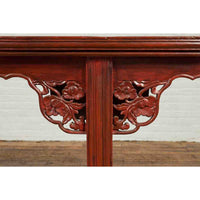 Ming Dynasty Style Chinese Elm Sang de Bœuf Console Table with Carved Apron