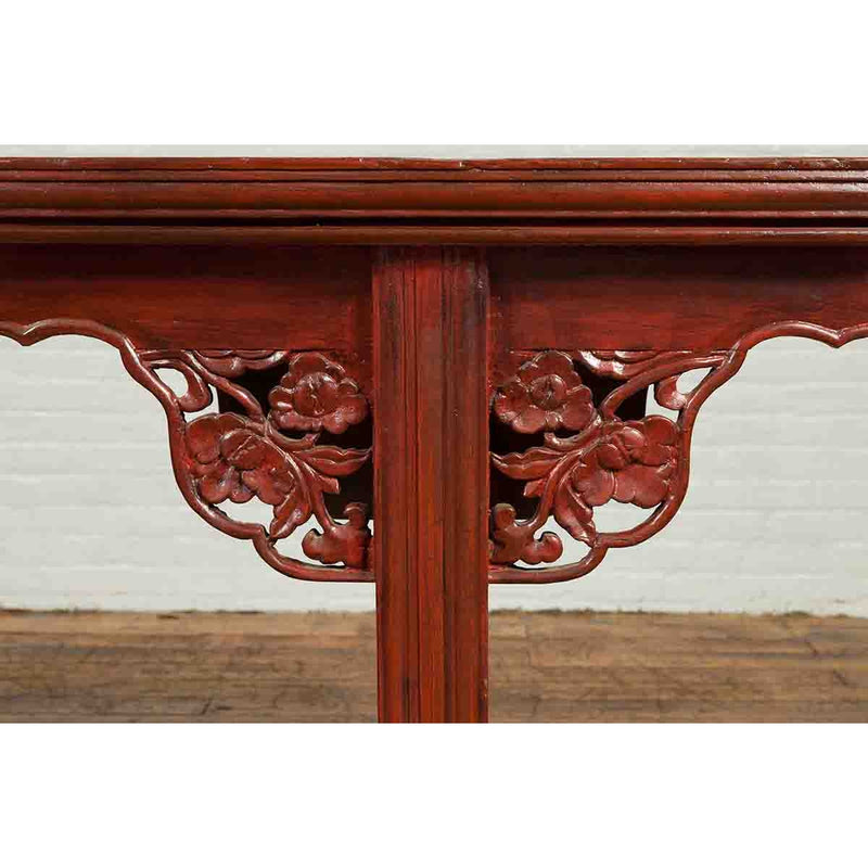 Ming Dynasty Style Chinese Elm Sang de Bœuf Console Table with Carved Apron-YN6658-9. Asian & Chinese Furniture, Art, Antiques, Vintage Home Décor for sale at FEA Home