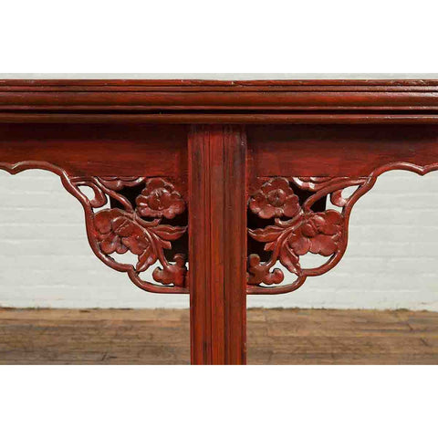 Ming Dynasty Style Chinese Elm Sang de Bœuf Console Table with Carved Apron-YN6658-9. Asian & Chinese Furniture, Art, Antiques, Vintage Home Décor for sale at FEA Home