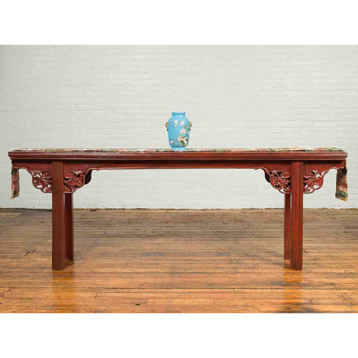 Ming Dynasty Style Chinese Elm Sang de Bœuf Console Table with Carved Apron-3. Asian &amp; Chinese Furniture, Art, Antiques, Vintage Home Décor for sale at FEA Home