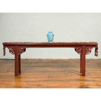 Ming Dynasty Style Chinese Elm Sang de Bœuf Console Table with Carved Apron