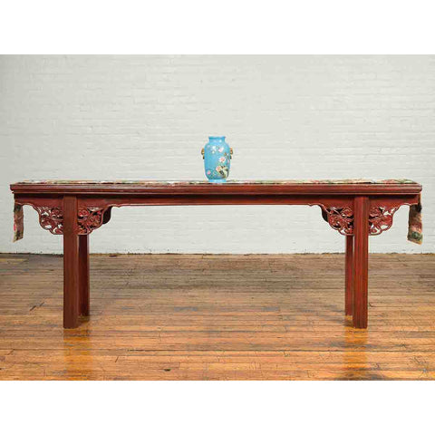 Ming Dynasty Style Chinese Elm Sang de Bœuf Console Table with Carved Apron-YN6658-3. Asian & Chinese Furniture, Art, Antiques, Vintage Home Décor for sale at FEA Home