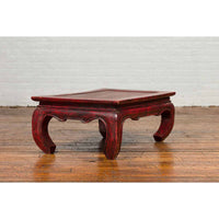 Vintage Thai Red Lacquer Waisted Coffee Table with Rattan Inset and Chow Legs