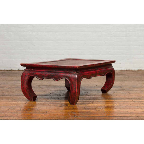 Vintage Thai Red Lacquer Waisted Coffee Table with Rattan Inset and Chow Legs-YN6667-7. Asian & Chinese Furniture, Art, Antiques, Vintage Home Décor for sale at FEA Home