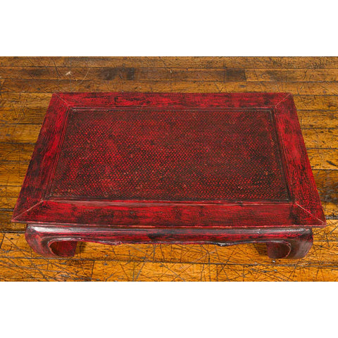 Vintage Thai Red Lacquer Waisted Coffee Table with Rattan Inset and Chow Legs-YN6667-8. Asian & Chinese Furniture, Art, Antiques, Vintage Home Décor for sale at FEA Home
