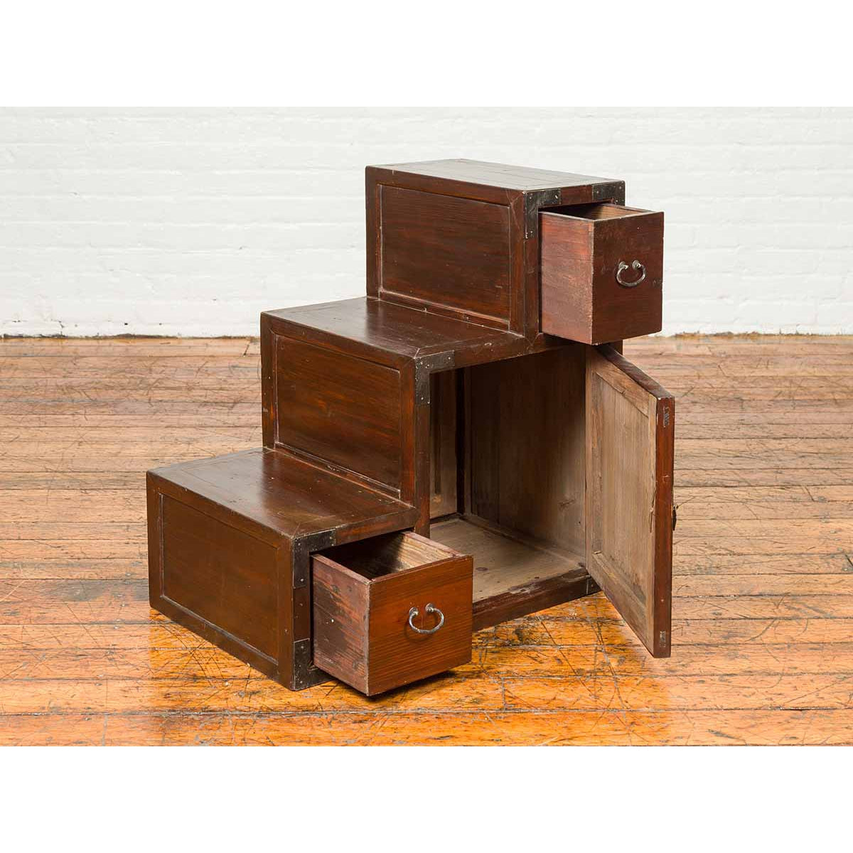 19th Century Japanese Staircase Tansu Cabinet with Two Drawers and Single Door-4. Asian &amp; Chinese Furniture, Art, Antiques, Vintage Home Décor for sale at FEA Home