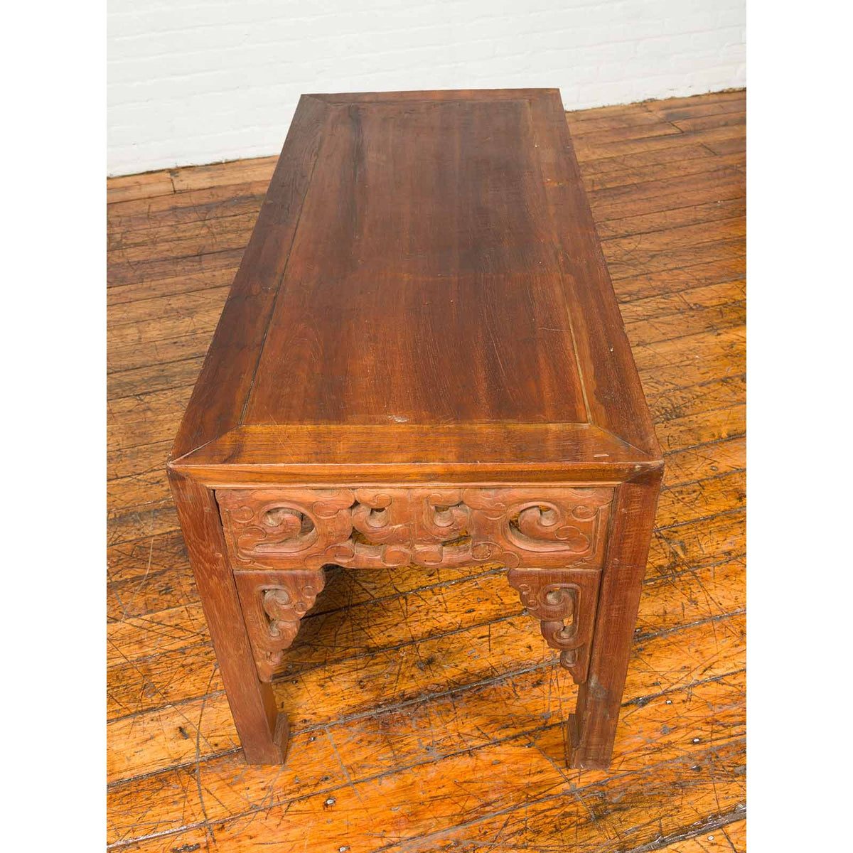 Thai Teak Wood Side Table with Cloud Carved Apron and Horse Hoof Feet-9. Asian &amp; Chinese Furniture, Art, Antiques, Vintage Home Décor for sale at FEA Home
