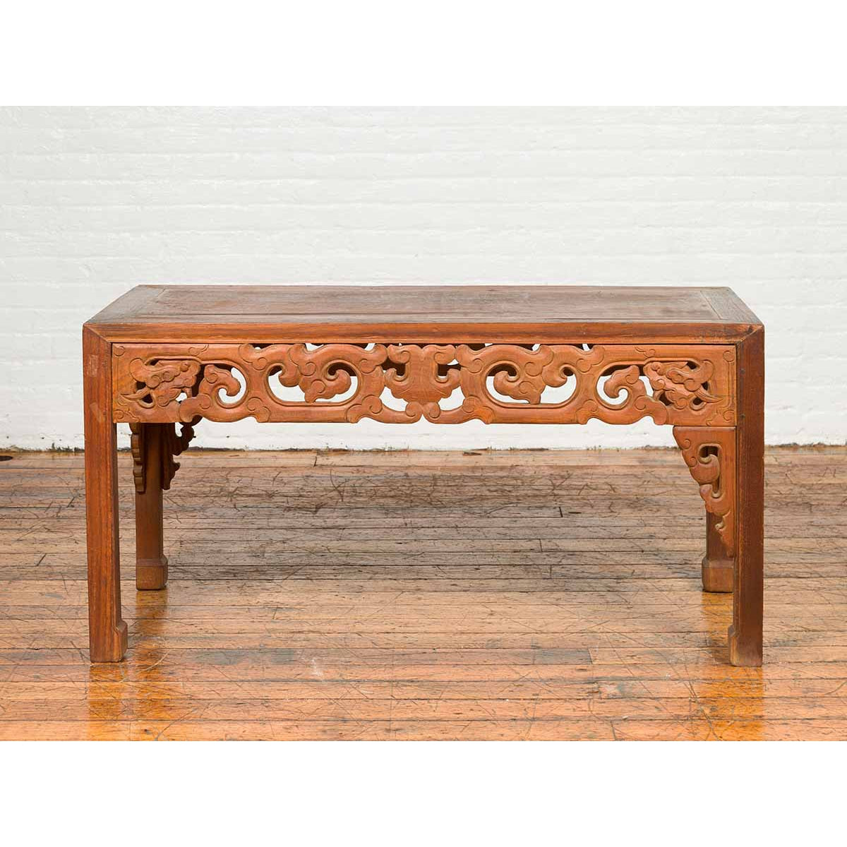 Thai Teak Wood Side Table with Cloud Carved Apron and Horse Hoof Feet-5. Asian &amp; Chinese Furniture, Art, Antiques, Vintage Home Décor for sale at FEA Home