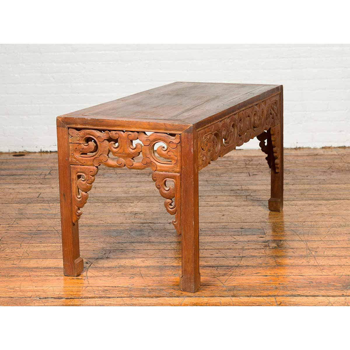 Thai Teak Wood Side Table with Cloud Carved Apron and Horse Hoof Feet-6. Asian &amp; Chinese Furniture, Art, Antiques, Vintage Home Décor for sale at FEA Home