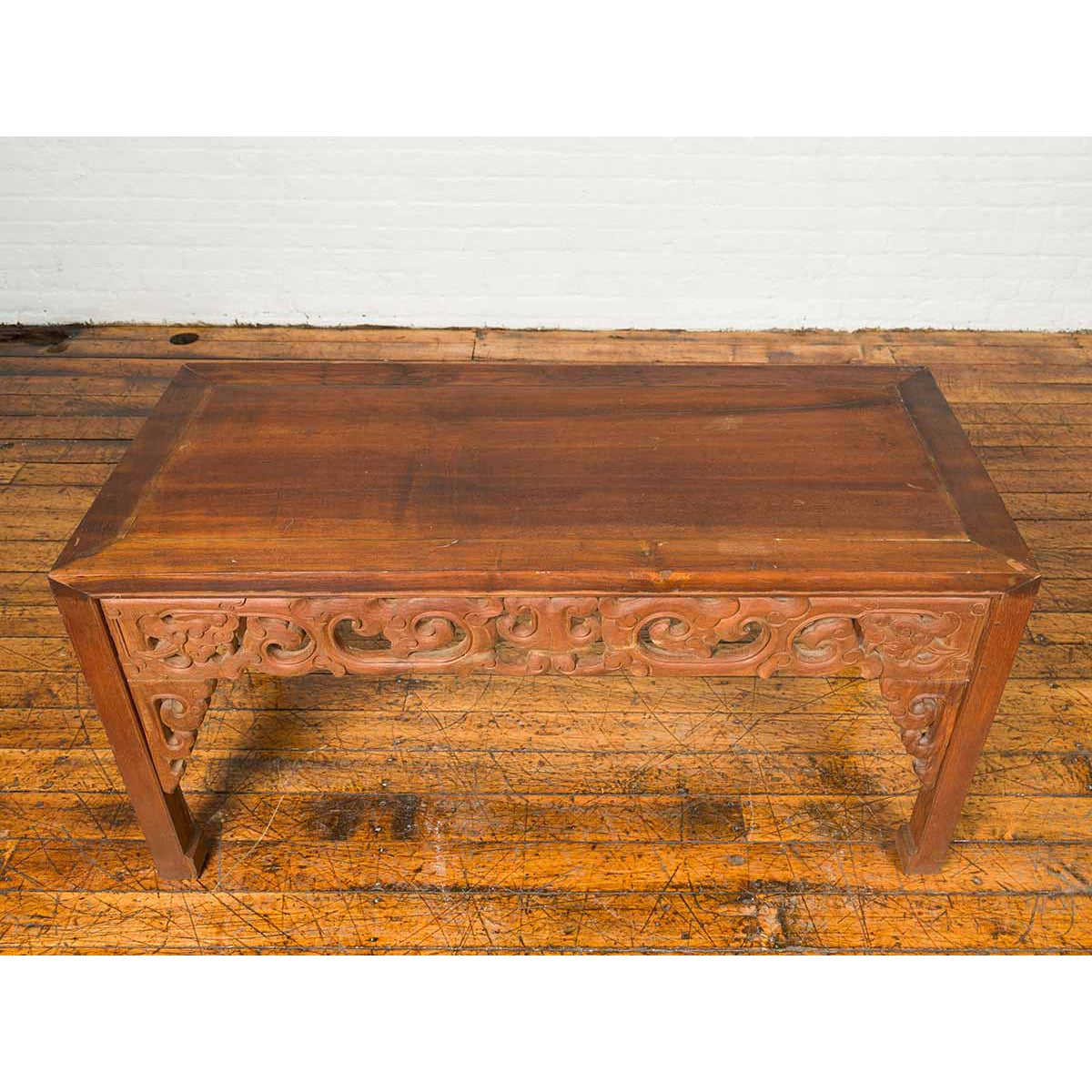 Thai Teak Wood Side Table with Cloud Carved Apron and Horse Hoof Feet-8. Asian &amp; Chinese Furniture, Art, Antiques, Vintage Home Décor for sale at FEA Home