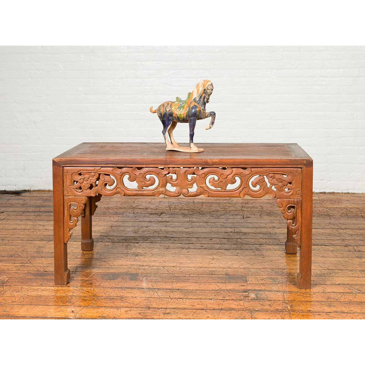 Thai Teak Wood Side Table with Cloud Carved Apron and Horse Hoof Feet-4. Asian &amp; Chinese Furniture, Art, Antiques, Vintage Home Décor for sale at FEA Home