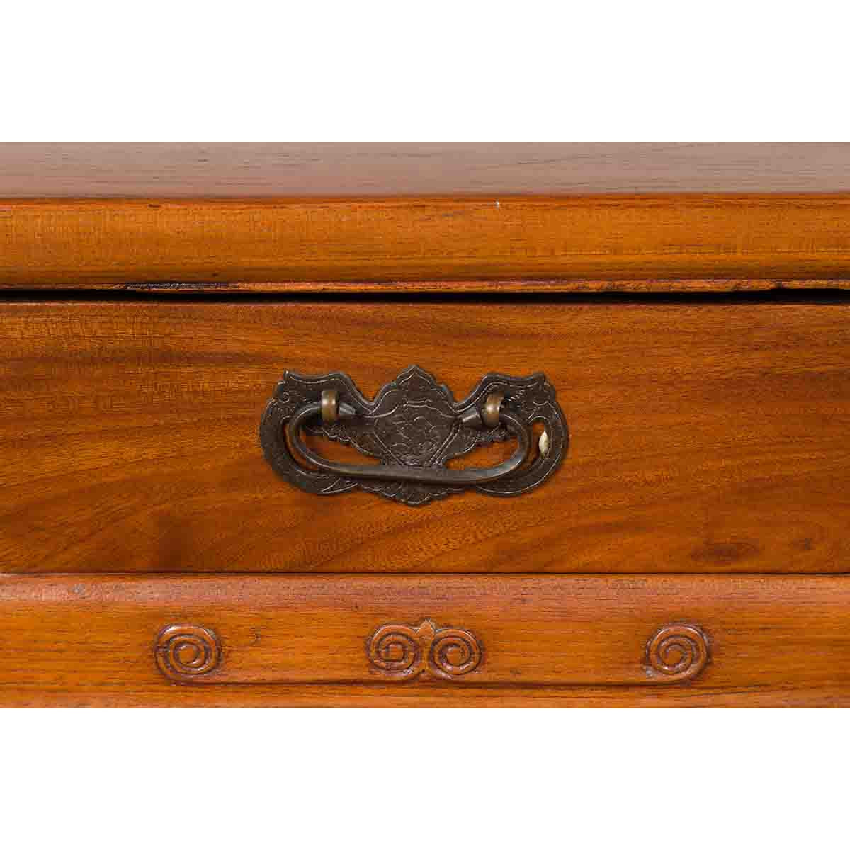 Vintage Chinese Elm Desk with Three Drawers, Iron Hardware and Swirling Motifs-12. Asian &amp; Chinese Furniture, Art, Antiques, Vintage Home Décor for sale at FEA Home