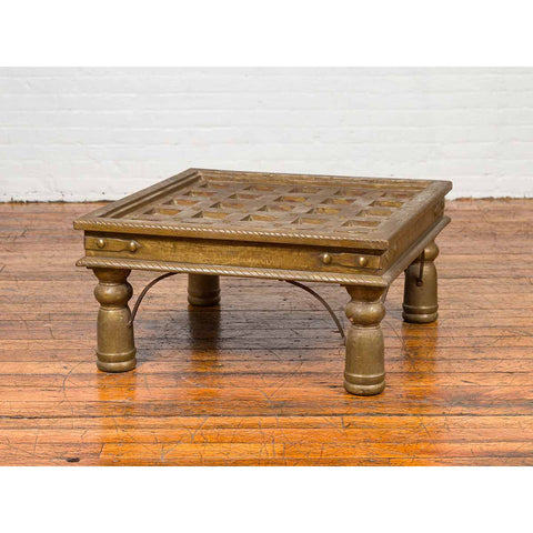 Indian Geometric Top Brass Sheathing Window Grate Made into a Coffee Table-8. Asian & Chinese Furniture, Art, Antiques, Vintage Home Décor for sale at FEA Home
