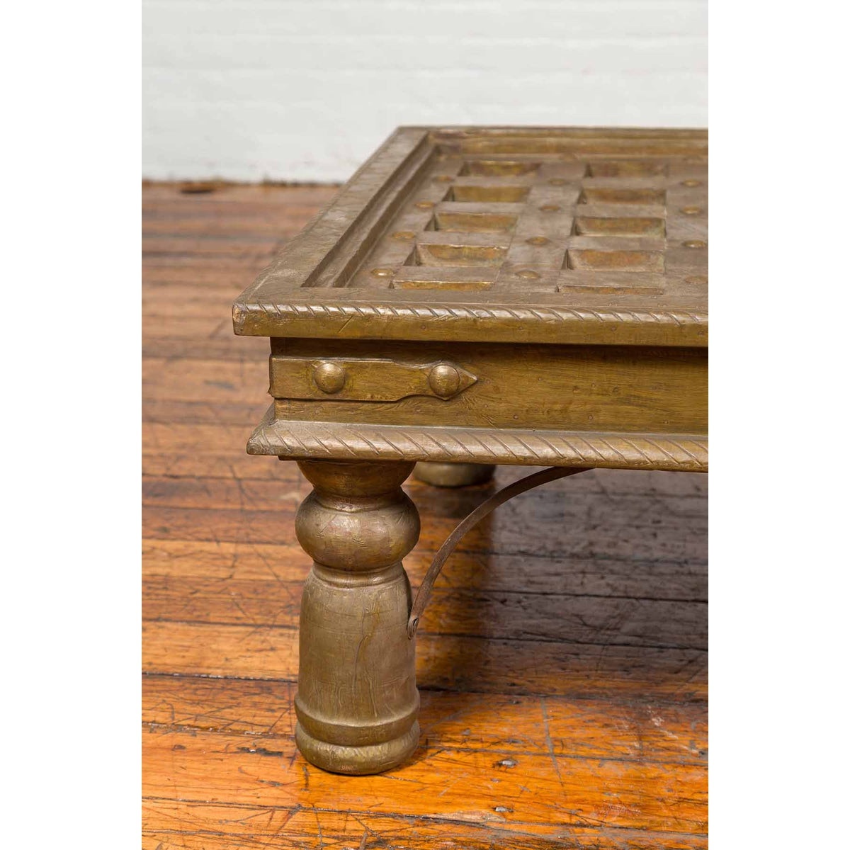 Indian Geometric Top Brass Sheathing Window Grate Made into a Coffee Table-13. Asian &amp; Chinese Furniture, Art, Antiques, Vintage Home Décor for sale at FEA Home