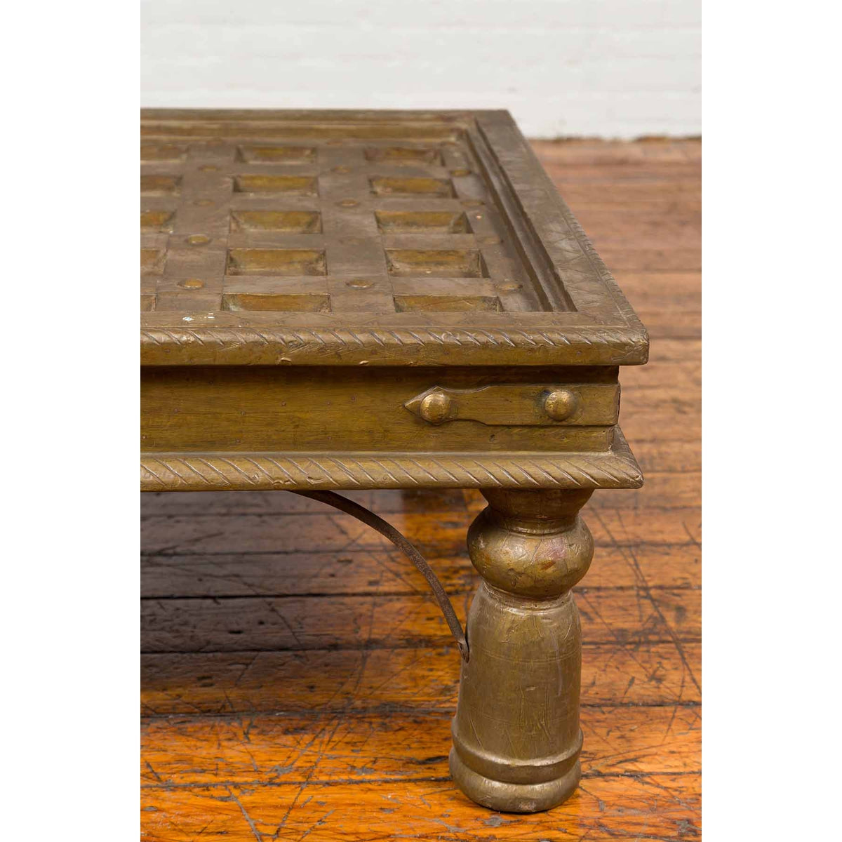 Indian Geometric Top Brass Sheathing Window Grate Made into a Coffee Table-14. Asian &amp; Chinese Furniture, Art, Antiques, Vintage Home Décor for sale at FEA Home