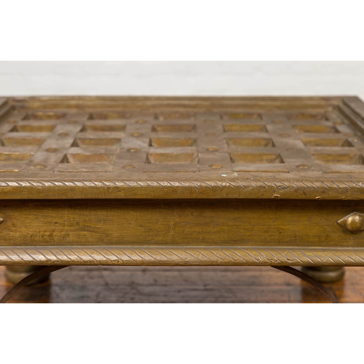 Indian Geometric Top Brass Sheathing Window Grate Made into a Coffee Table-10. Asian &amp; Chinese Furniture, Art, Antiques, Vintage Home Décor for sale at FEA Home
