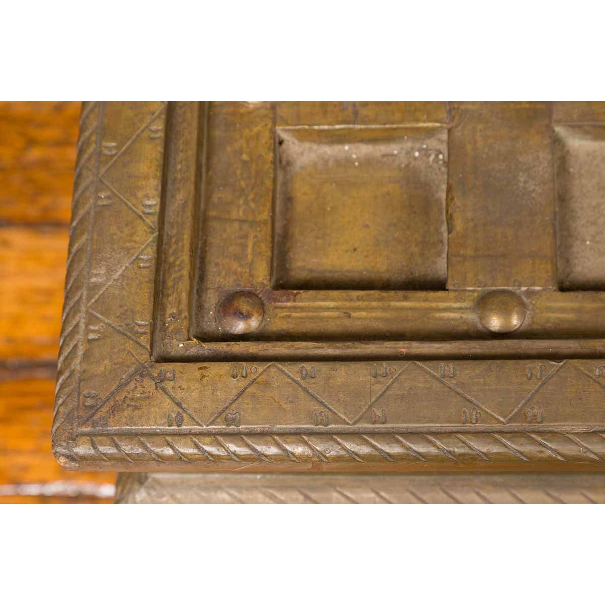 Indian Geometric Top Brass Sheathing Window Grate Made into a Coffee Table-11. Asian &amp; Chinese Furniture, Art, Antiques, Vintage Home Décor for sale at FEA Home