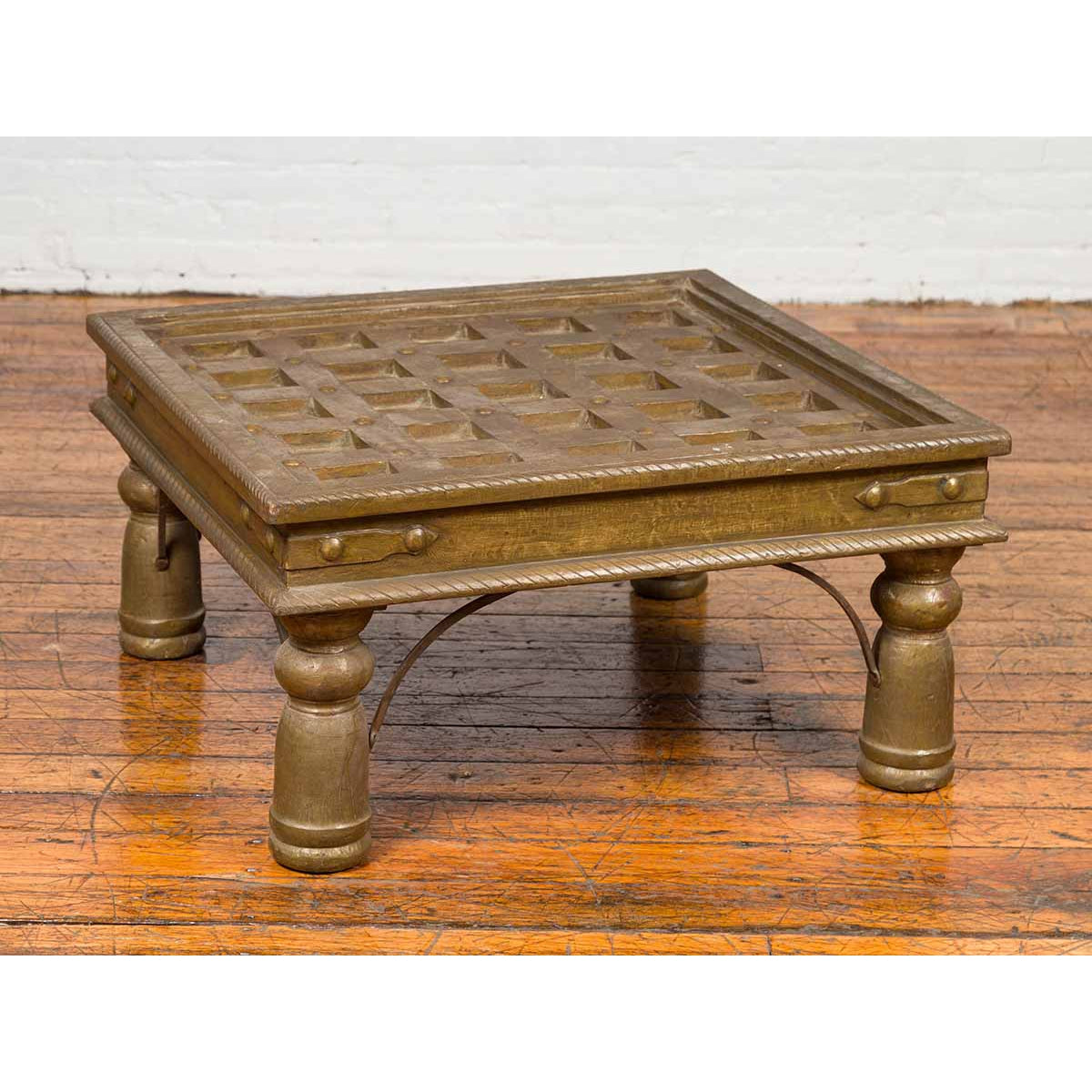 Indian Geometric Top Brass Sheathing Window Grate Made into a Coffee Table-2. Asian & Chinese Furniture, Art, Antiques, Vintage Home Décor for sale at FEA Home