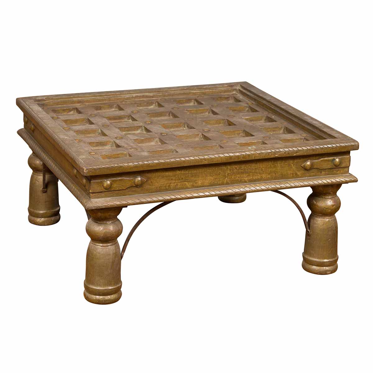 Indian Geometric Top Brass Sheathing Window Grate Made into a Coffee Table-1. Asian & Chinese Furniture, Art, Antiques, Vintage Home Décor for sale at FEA Home