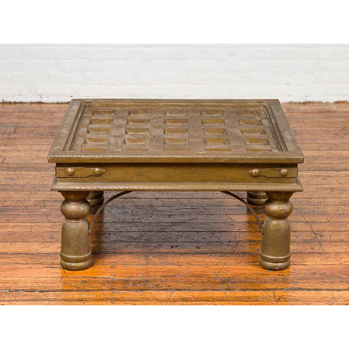 Indian Geometric Top Brass Sheathing Window Grate Made into a Coffee Table-6. Asian &amp; Chinese Furniture, Art, Antiques, Vintage Home Décor for sale at FEA Home