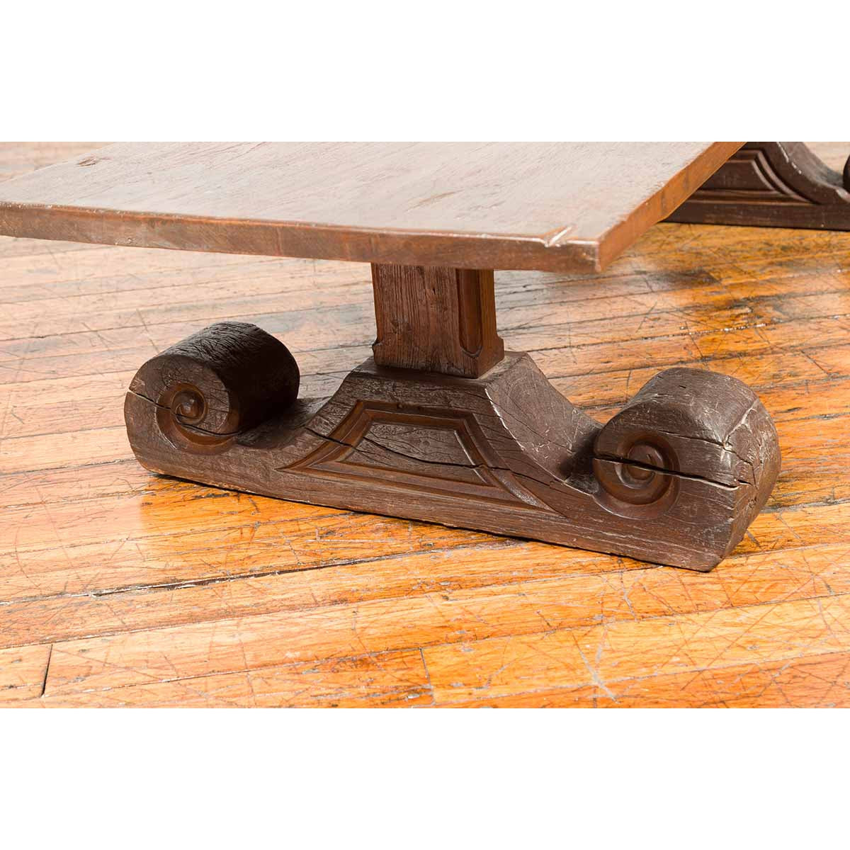Rustic Chinese 19th Century Elm Coffee Table with Large Scrolling Feet-9. Asian &amp; Chinese Furniture, Art, Antiques, Vintage Home Décor for sale at FEA Home