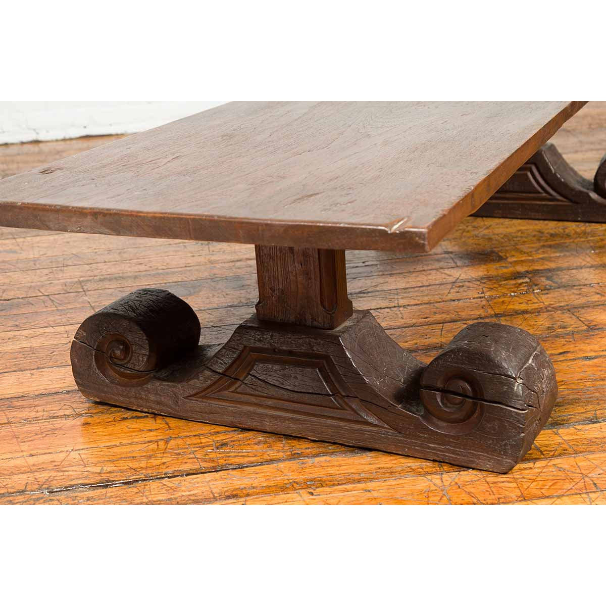 Rustic Chinese 19th Century Elm Coffee Table with Large Scrolling Feet-5. Asian &amp; Chinese Furniture, Art, Antiques, Vintage Home Décor for sale at FEA Home