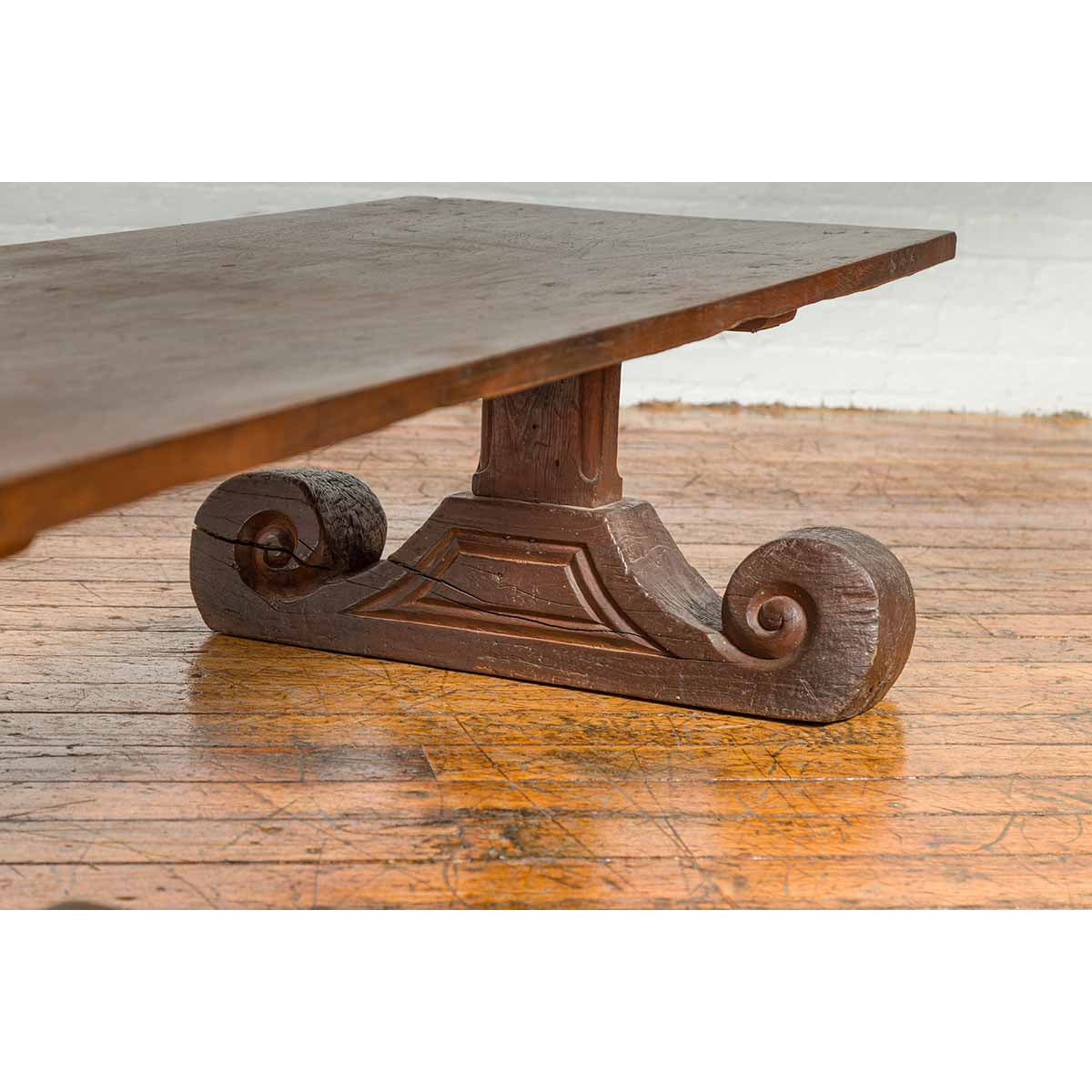 Rustic Chinese 19th Century Elm Coffee Table with Large Scrolling Feet-6. Asian &amp; Chinese Furniture, Art, Antiques, Vintage Home Décor for sale at FEA Home