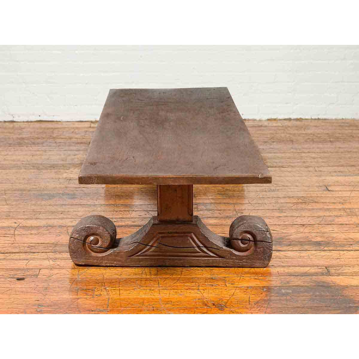 Rustic Chinese 19th Century Elm Coffee Table with Large Scrolling Feet-11. Asian &amp; Chinese Furniture, Art, Antiques, Vintage Home Décor for sale at FEA Home