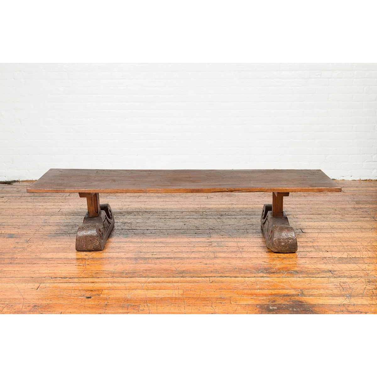 Rustic Chinese 19th Century Elm Coffee Table with Large Scrolling Feet-10. Asian &amp; Chinese Furniture, Art, Antiques, Vintage Home Décor for sale at FEA Home