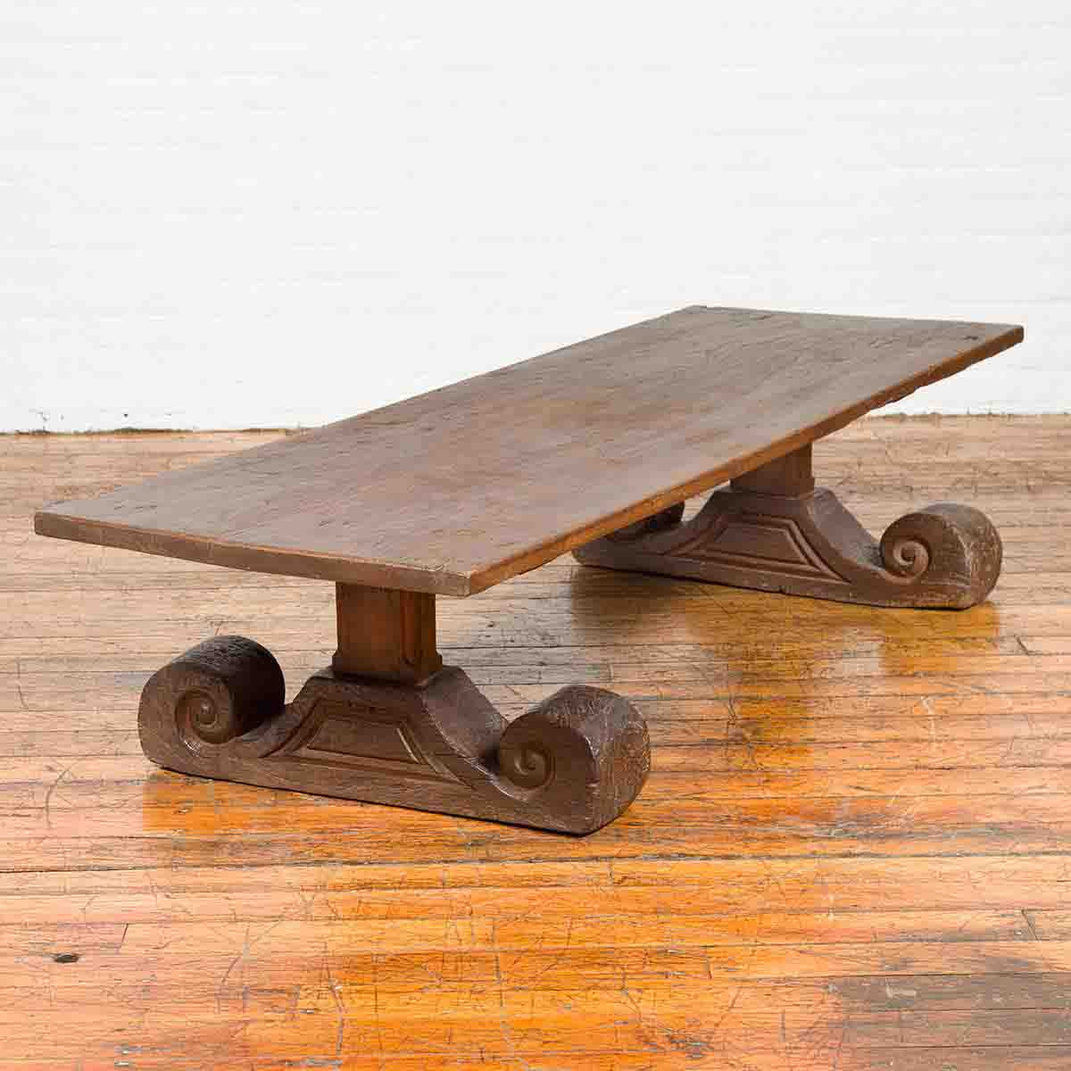 Rustic Chinese 19th Century Elm Coffee Table with Large Scrolling Feet-2. Asian & Chinese Furniture, Art, Antiques, Vintage Home Décor for sale at FEA Home