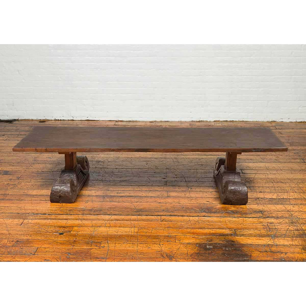 Rustic Chinese 19th Century Elm Coffee Table with Large Scrolling Feet-12. Asian &amp; Chinese Furniture, Art, Antiques, Vintage Home Décor for sale at FEA Home