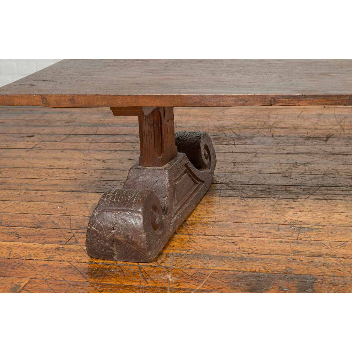 Rustic Chinese 19th Century Elm Coffee Table with Large Scrolling Feet-7. Asian &amp; Chinese Furniture, Art, Antiques, Vintage Home Décor for sale at FEA Home