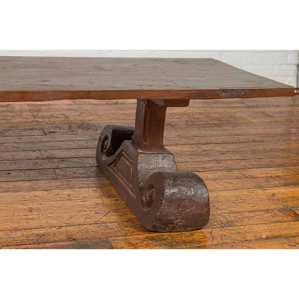 Rustic Chinese 19th Century Elm Coffee Table with Large Scrolling Feet-8. Asian &amp; Chinese Furniture, Art, Antiques, Vintage Home Décor for sale at FEA Home