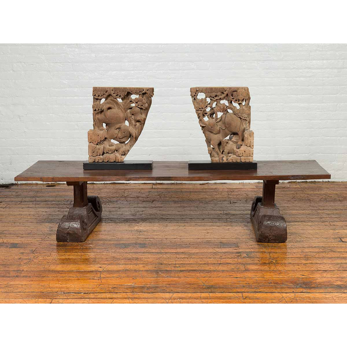 Rustic Chinese 19th Century Elm Coffee Table with Large Scrolling Feet-3. Asian &amp; Chinese Furniture, Art, Antiques, Vintage Home Décor for sale at FEA Home
