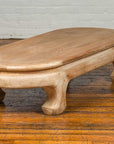 Vintage Thai Teak Oval Top Coffee Table with Whitewash Finish and Chow Legs-6. Asian & Chinese Furniture, Art, Antiques, Vintage Home Décor for sale at FEA Home
