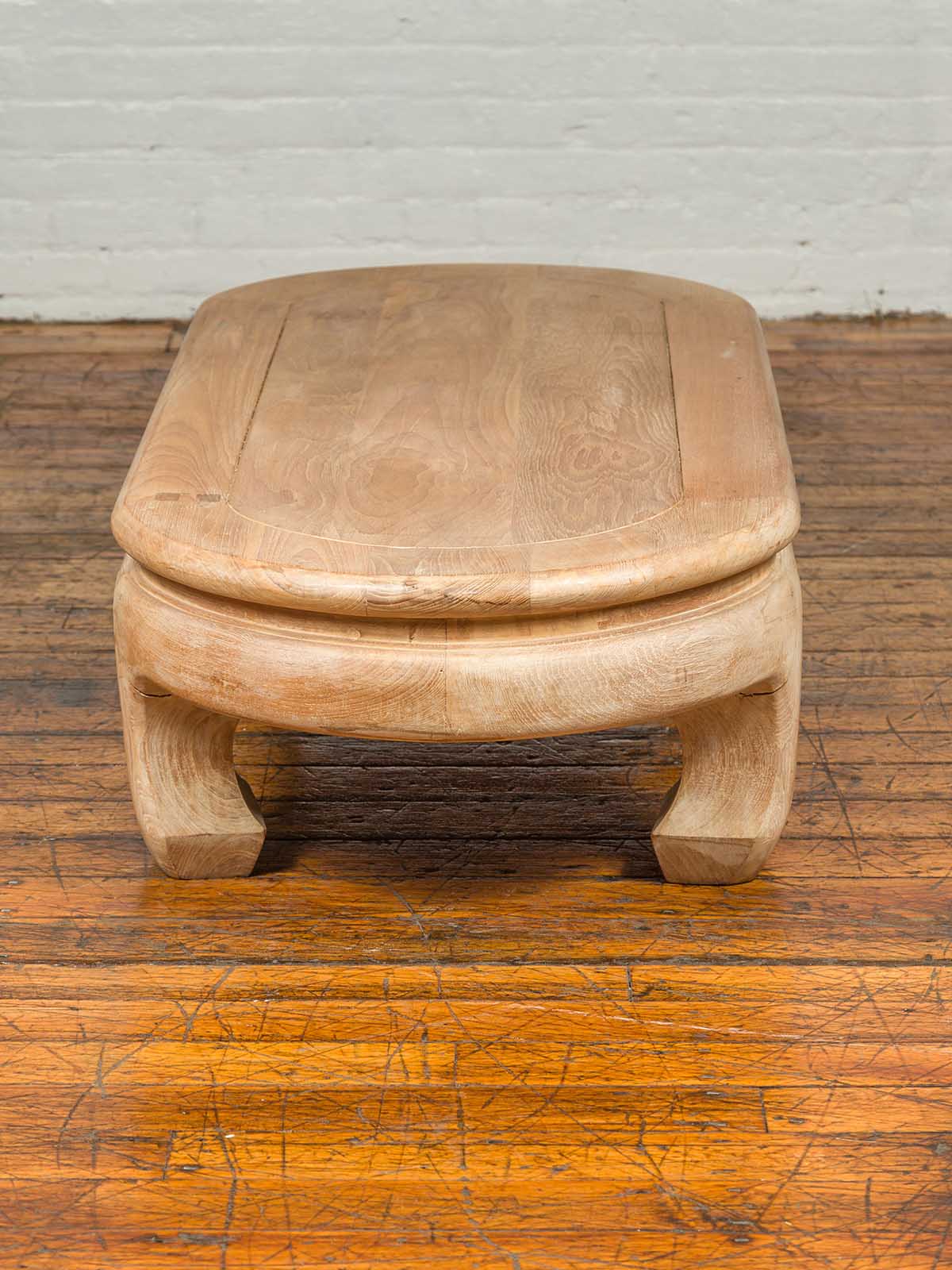 Vintage Thai Teak Oval Top Coffee Table with Whitewash Finish and Chow Legs-7. Asian &amp; Chinese Furniture, Art, Antiques, Vintage Home Décor for sale at FEA Home