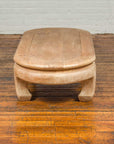 Vintage Thai Teak Oval Top Coffee Table with Whitewash Finish and Chow Legs-7. Asian & Chinese Furniture, Art, Antiques, Vintage Home Décor for sale at FEA Home