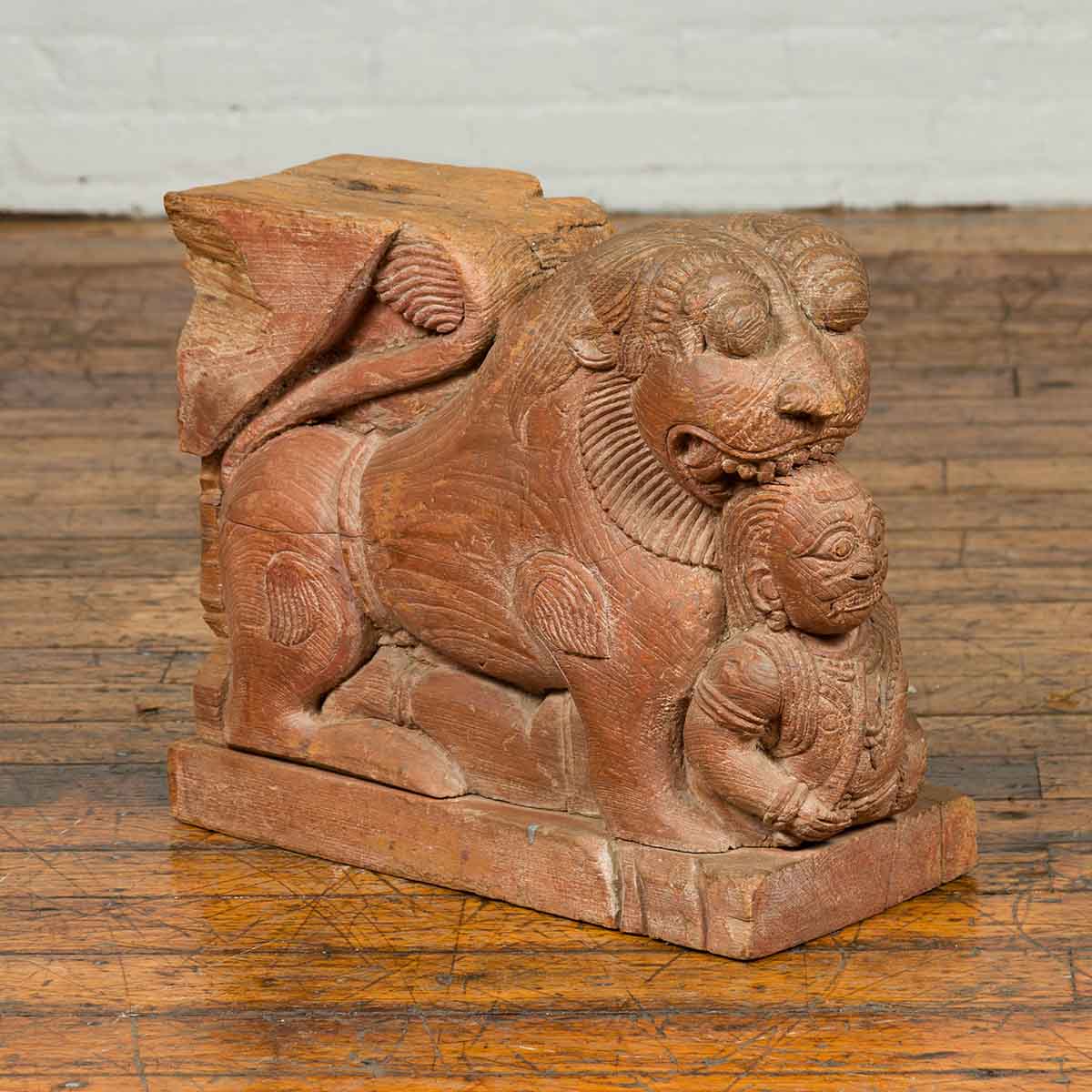 Indian 18th Century Teak Guardian Lion Carving with Traces of Original Paint-2. Asian & Chinese Furniture, Art, Antiques, Vintage Home Décor for sale at FEA Home
