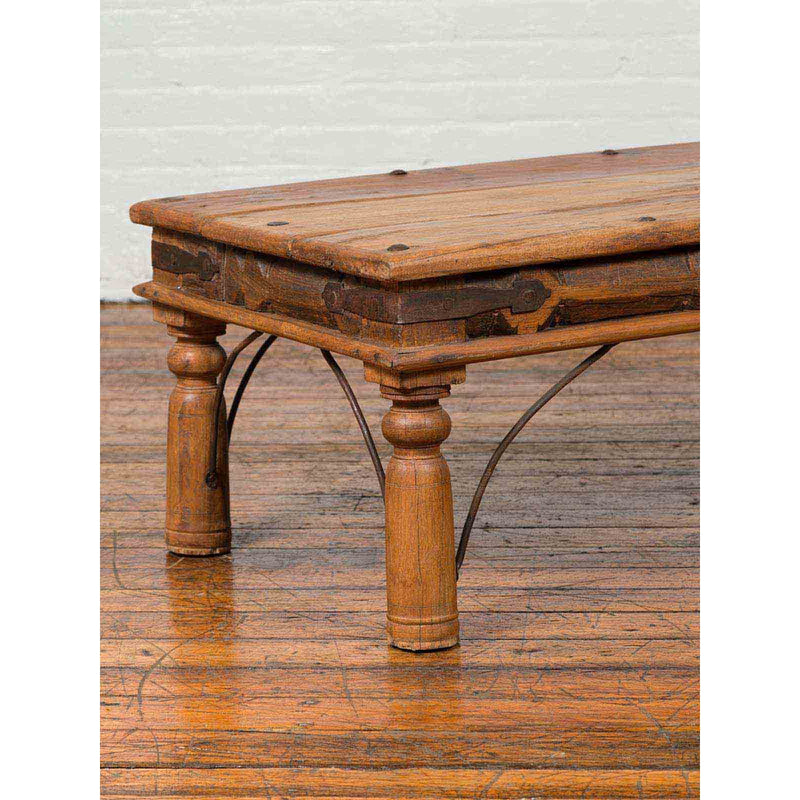 Rustic Indian Sheesham Wood Coffee Table with Nailhead Design and Baluster Legs-YN6706-4. Asian & Chinese Furniture, Art, Antiques, Vintage Home Décor for sale at FEA Home