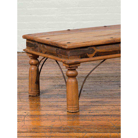 Rustic Indian Sheesham Wood Coffee Table with Nailhead Design and Baluster Legs-YN6706-4. Asian & Chinese Furniture, Art, Antiques, Vintage Home Décor for sale at FEA Home