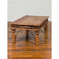 Rustic Indian Sheesham Wood Coffee Table with Nailhead Design and Baluster Legs