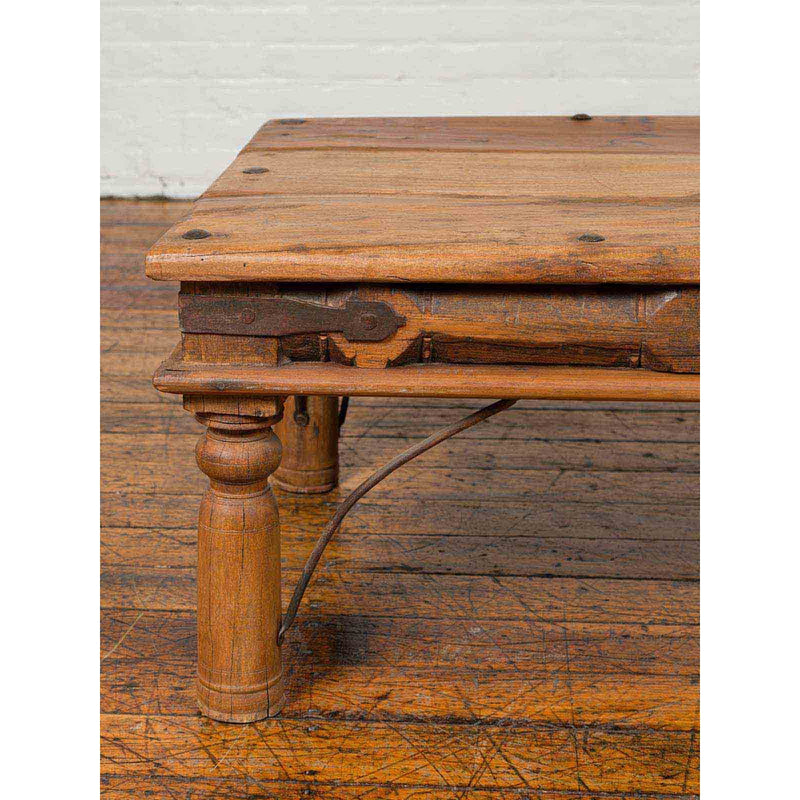 Rustic Indian Sheesham Wood Coffee Table with Nailhead Design and Baluster Legs-YN6706-7. Asian & Chinese Furniture, Art, Antiques, Vintage Home Décor for sale at FEA Home