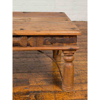Rustic Indian Sheesham Wood Coffee Table with Nailhead Design and Baluster Legs
