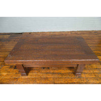 Primitive Wood Indonesian Coffee Table with Distressed Finish and Block Legs