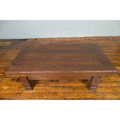 Primitive Wood Indonesian Coffee Table with Distressed Finish and Block Legs-YN6707-10. Asian & Chinese Furniture, Art, Antiques, Vintage Home Décor for sale at FEA Home